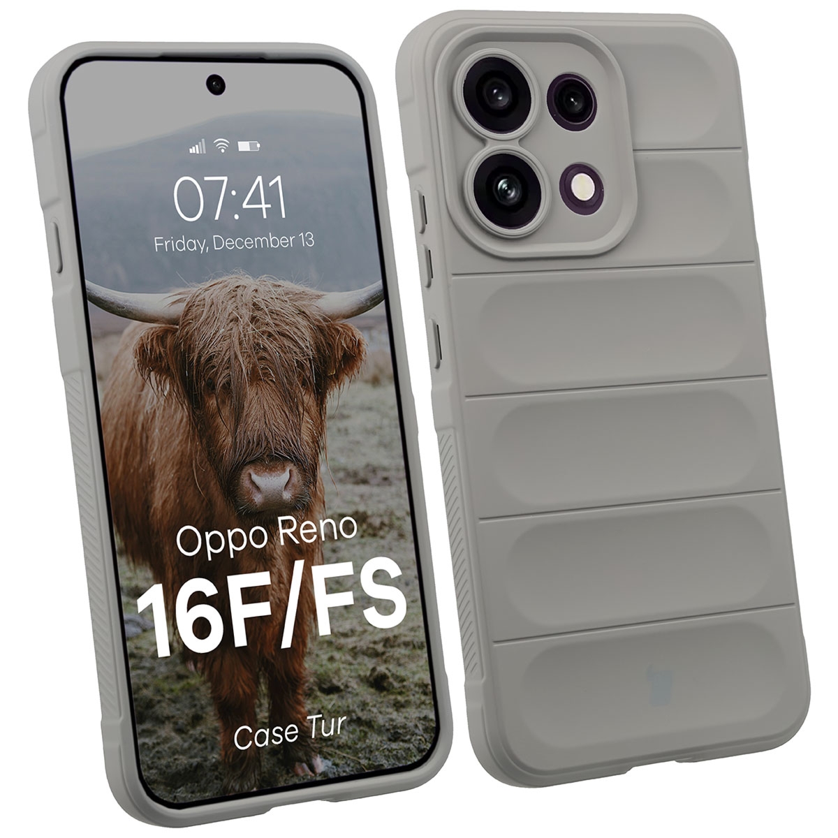 Pancerne etui Bizon Case Tur do Oppo Reno16 F / Reno16 FS 5G, jasnoszare