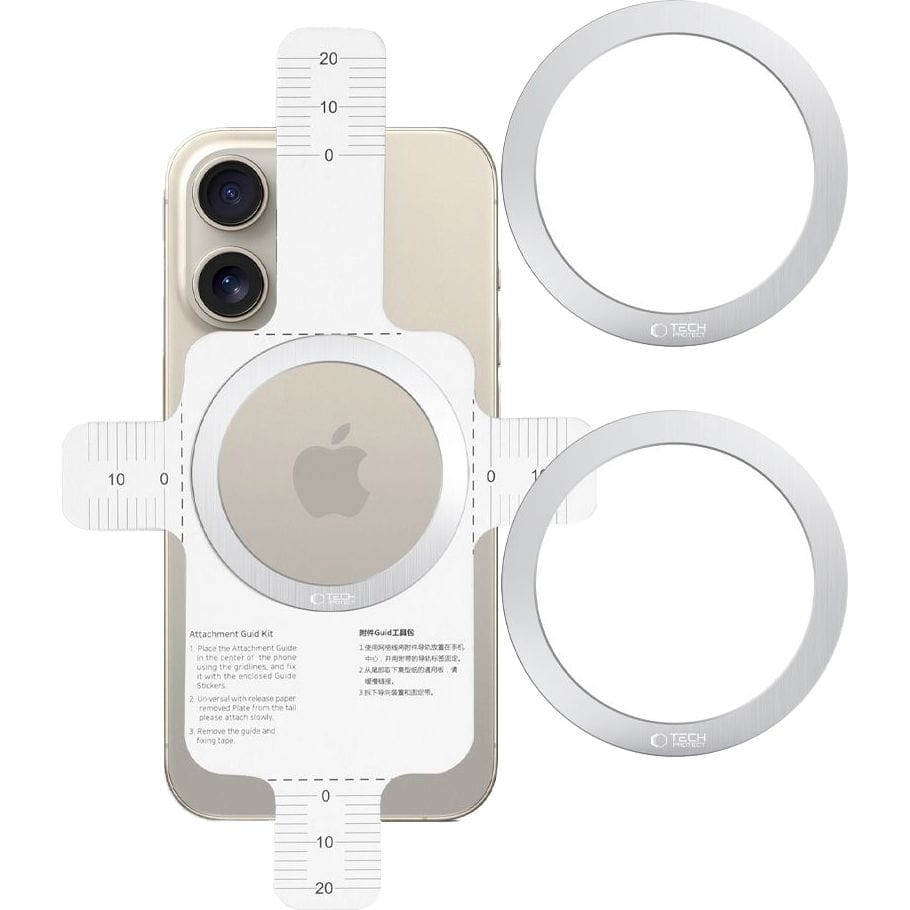 Image of Blaszki magnetyczne Tech-Protect MMP-100 2in1 Magnetic MagSafe Ring dla etui bez MagSafe, 2 sztuki, srebrne