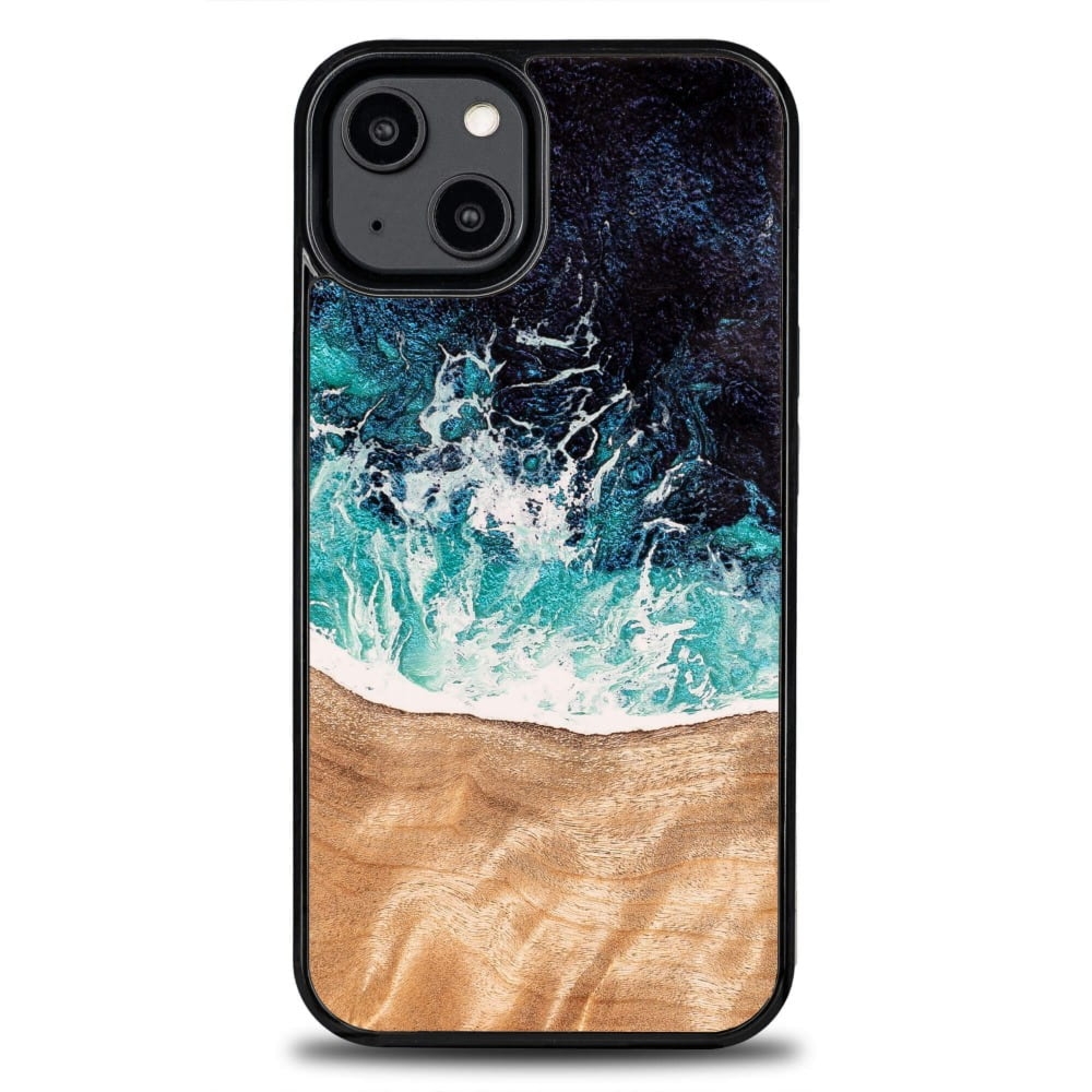 Drewniane etui do iPhone 14, Bewood Unique Dream Island, niebiesko-brązowe