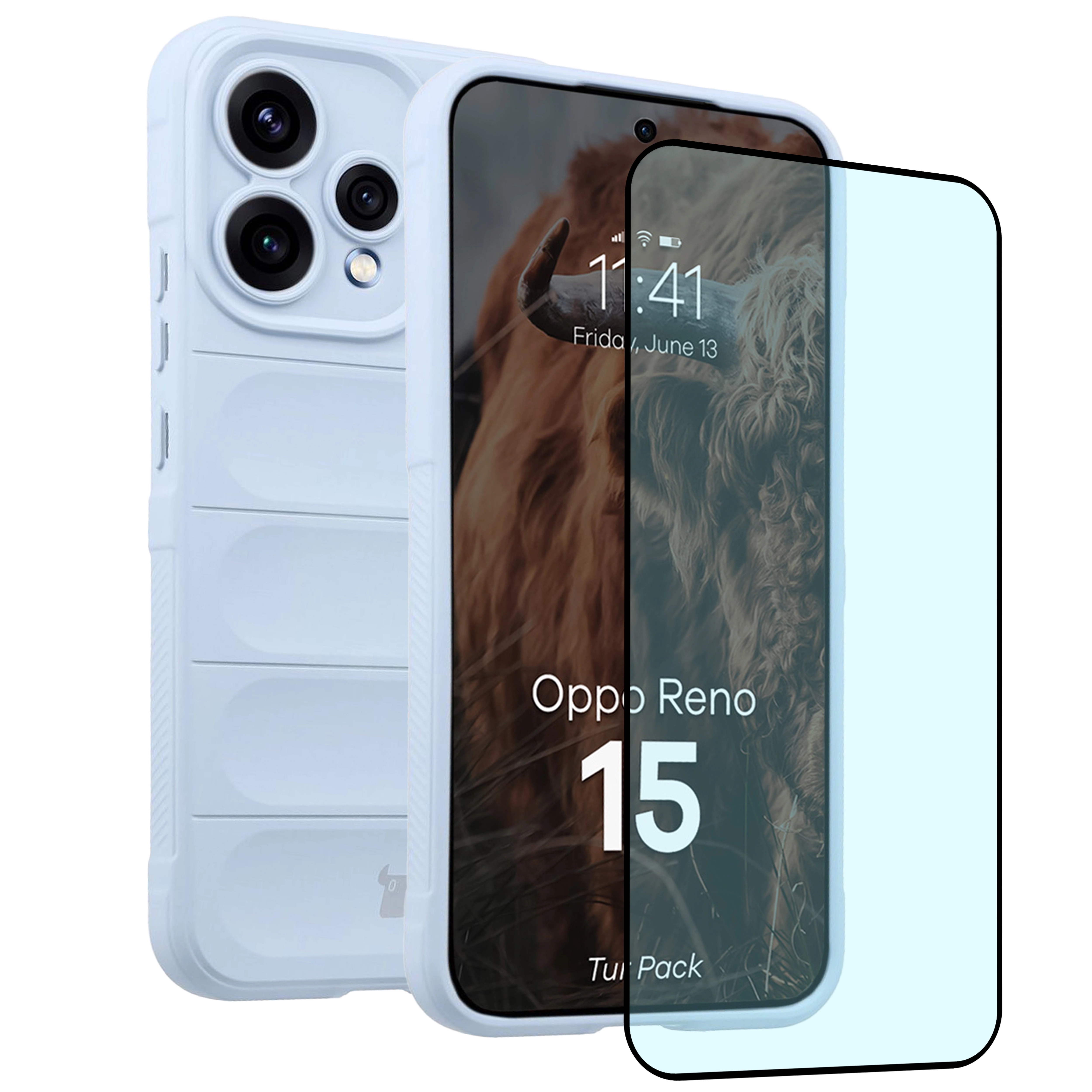 Pancerne etui + szkło hartowane Bizon Tur Pack do Oppo Reno 15, jasnoniebieskie