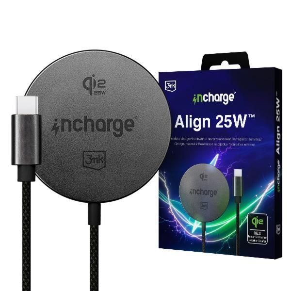 Ładowarka indukcyjna 3mk incharge Align Qi2.2 25W for Apple do MagSafe, czarna