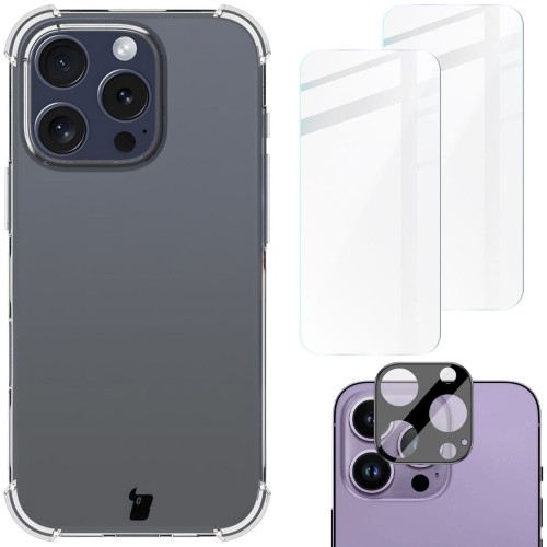 Image of Etui + 2x szkło hartowane + szkiełko na obiektyw Bizon Case Clear Pack do iPhone 16 Pro