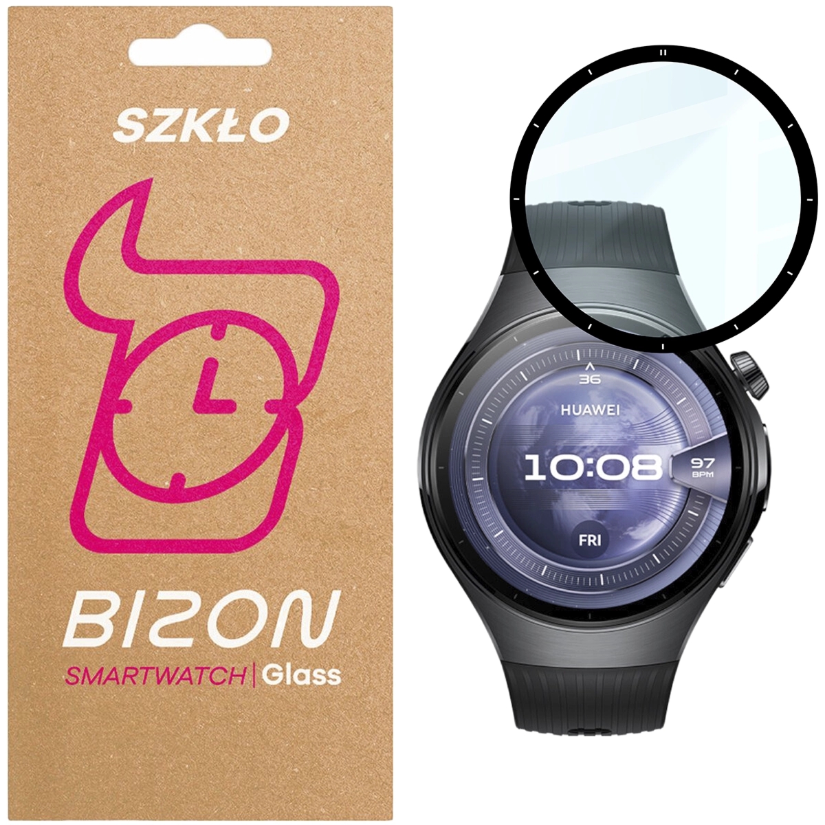Szkło hybrydowe Bizon Watch Glass Edge Hybrid dla Huawei Watch 5 46 mm, czarne