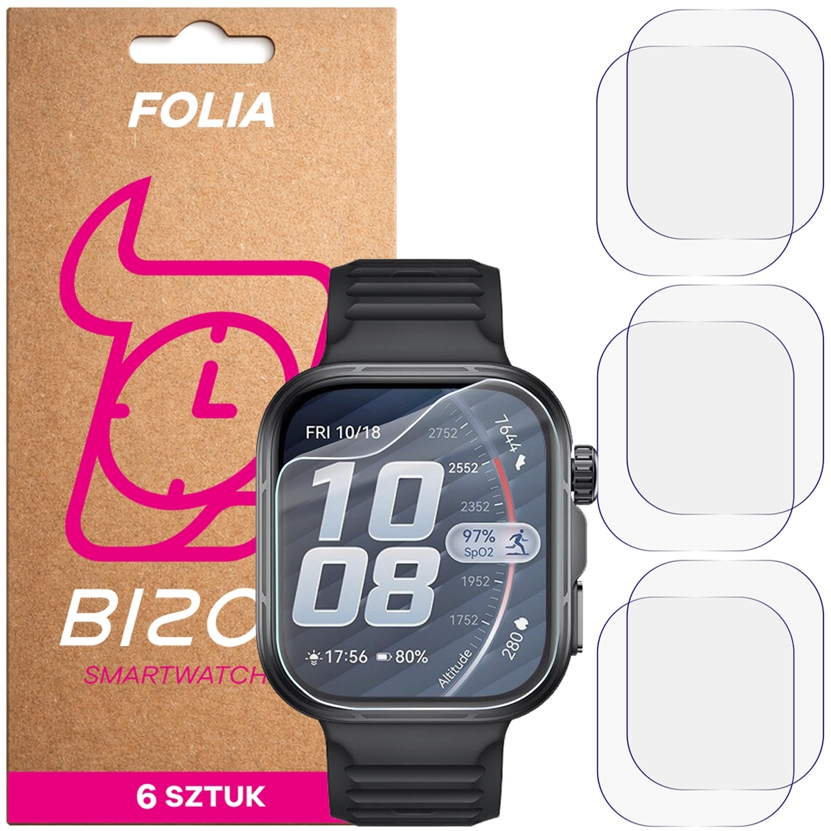 Folia ochronna na ekran zegarka Bizon Watch Film HydroFlex do Huawei Watch Fit 5 Pro, 6 sztuk