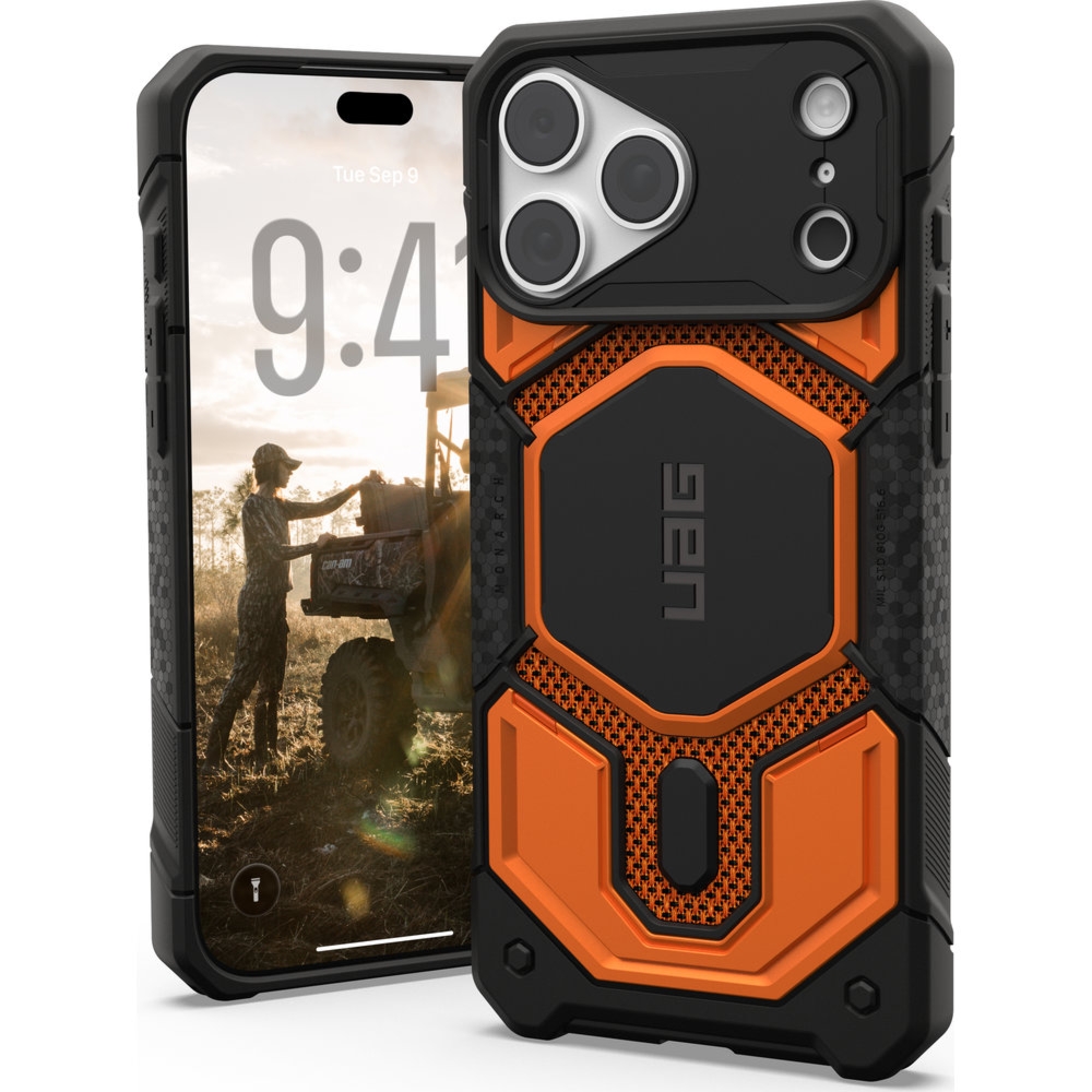 Etui pancerne UAG Monarch Pro Kevlar do MagSafe do iPhone 18 Pro Max / 17 Pro Max, pomarańczowo-czarne z kevlarem