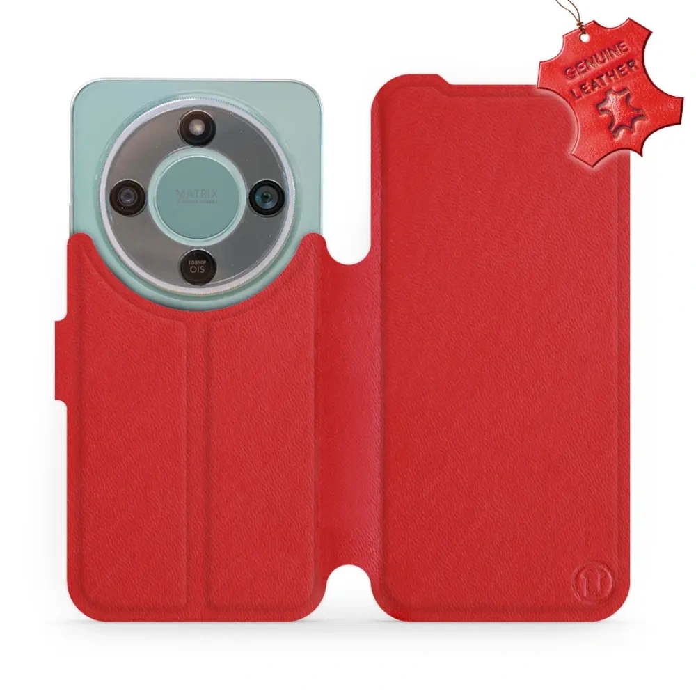 Etui z naturalnej skóry do Honor Magic8 Lite, Mobiwear Leather, czerwone