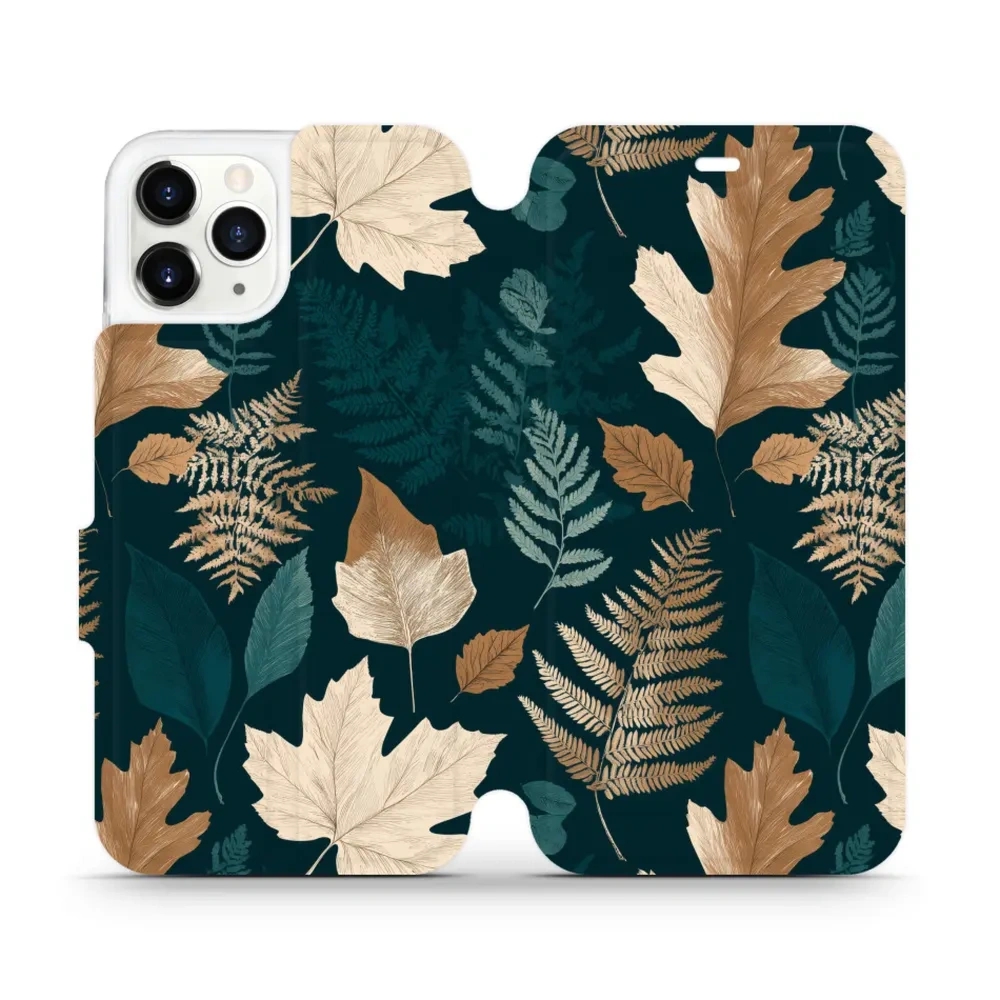 Etui z klapką do iPhone 11 Pro, Mobiwear Book, zielnik z liści i paproci