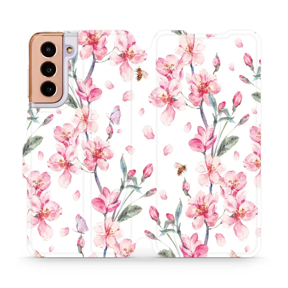 Etui z klapką do Galaxy S21, Mobiwear Book, różowa wiosna