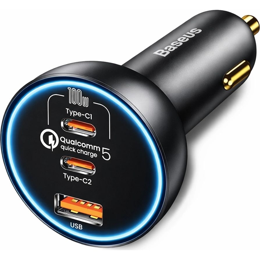 Ładowarka samochodowa Baseus CCZX-160CO, 1x USB-A, 2x USB-C, 160W, QC 5.0, PD 3.0, PPS, Huawei SCP, FCP, szaro-czarna