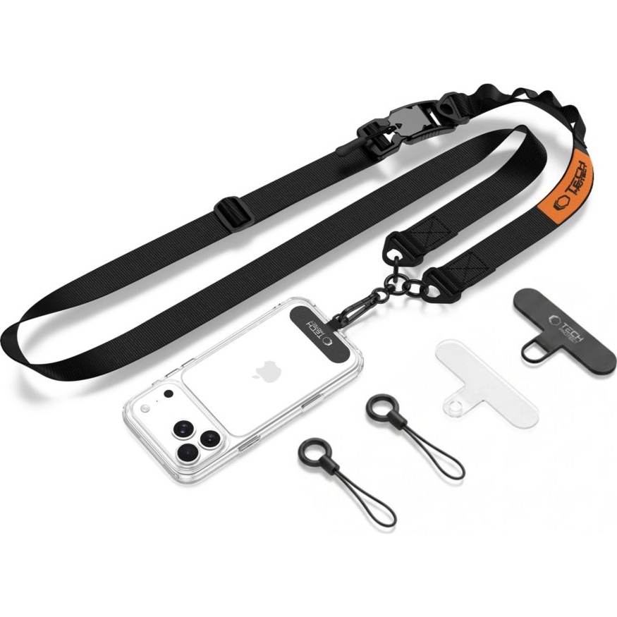 Uniwersalna smycz do telefonu Tech Protect C9S Rope Crossbody, czarno-pomarańczowa