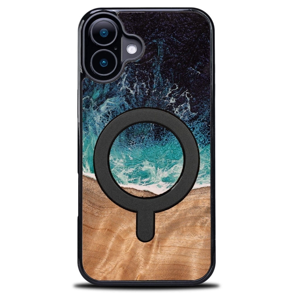 Drewniane etui do iPhone 17, Bewood Unique Dream Island do MagSafe, niebiesko-brązowe