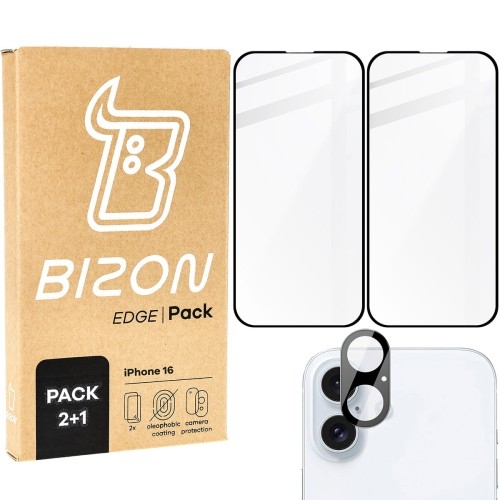 Image of 2x Szkło + szybka na aparat Bizon Edge 2 Pack do iPhone 16