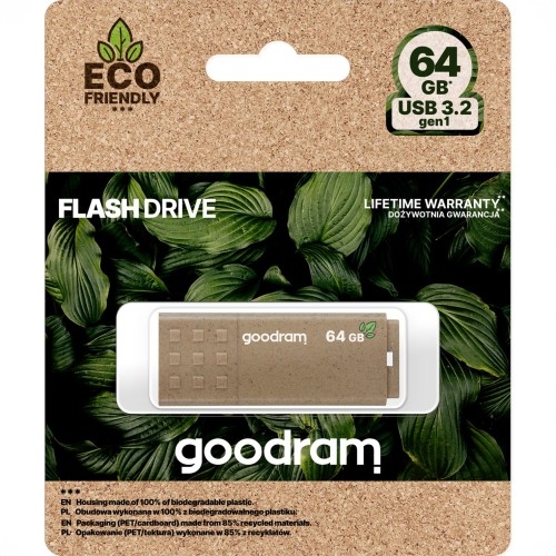 Image of Pendrive USB-A 3.2 Gen 1, Goodram UME3 Eco Friendly 64GB, 60MB/s, brązowy