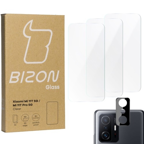 Image of Szkło hartowane Bizon Glass Clear - 3 szt. + obiektyw, Xiaomi 11T 5G / 11T Pro 5G