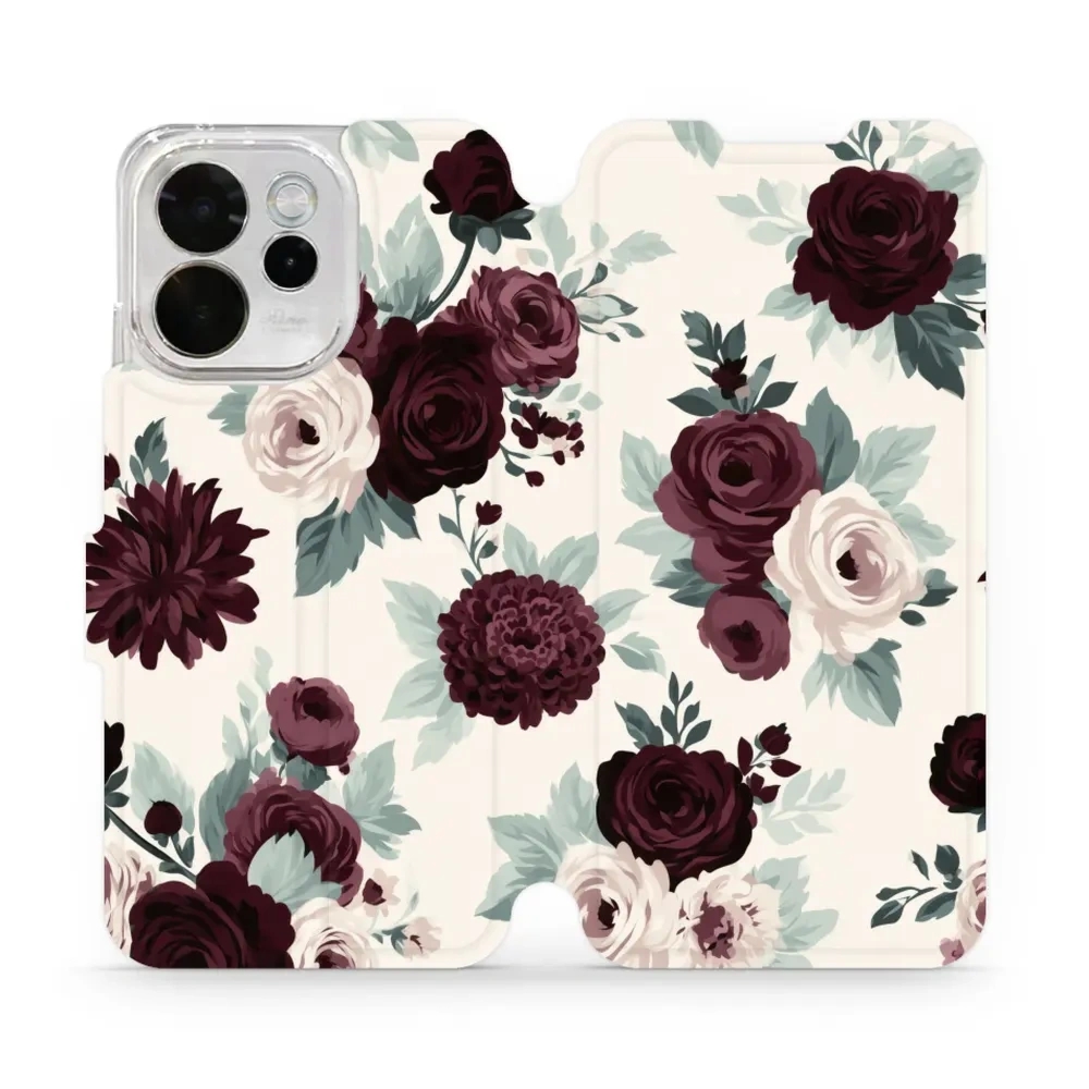 Etui z klapką do OPPO Reno15 FS, Mobiwear Book, róże z szałwią na kremie