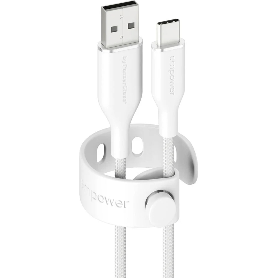 Kabel z oplotem USB-A – USB-C, Empower Racing 60W, 1,2 m, srebrno biały