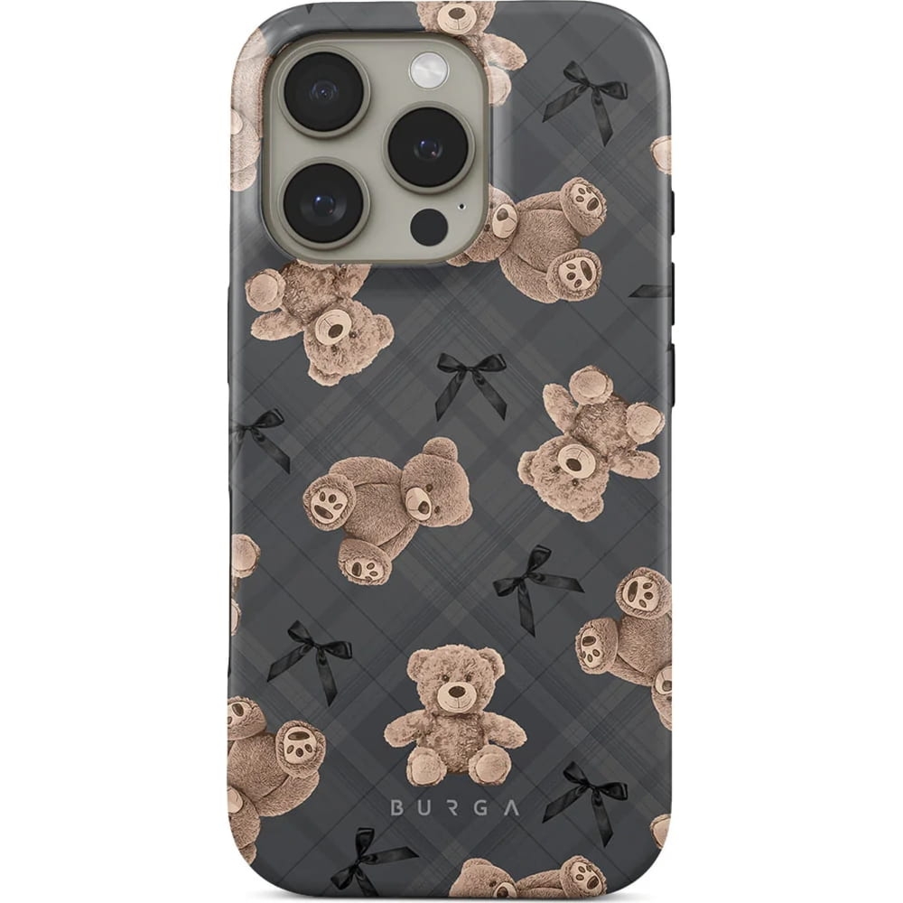 Etui Burga BFF Tough Magnetic do iPhone 16 Pro Max, szare z pluszowymi misiami