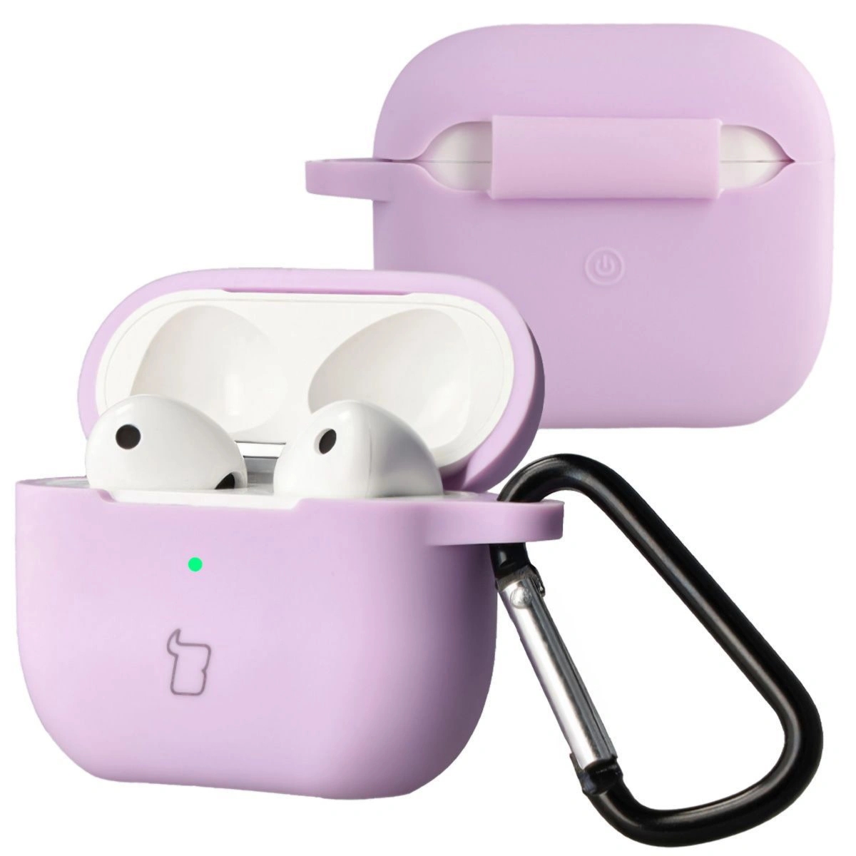 Silikonowe etui z karabińczykiem Bizon Case Headphone Silicone do Airpods 3, lawendowe