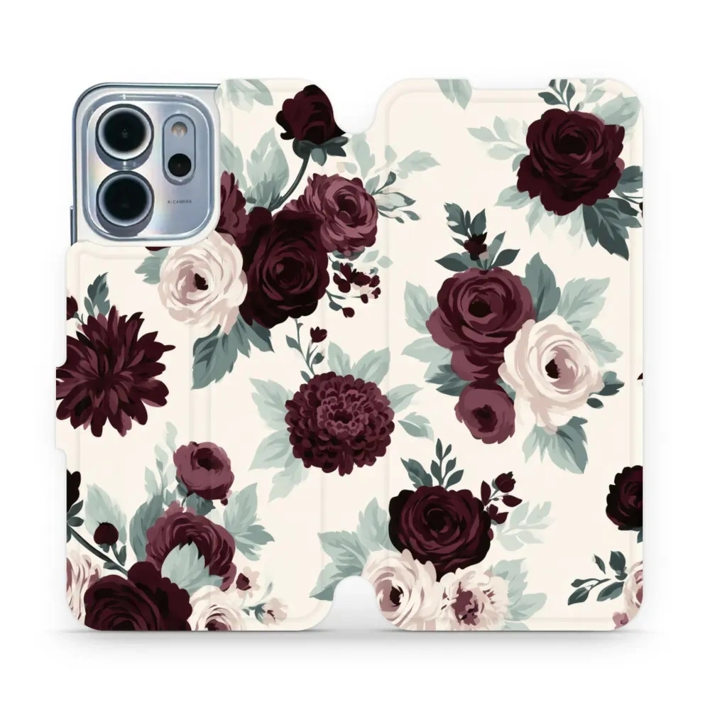 Etui z klapką do OPPO Reno14 FS, Mobiwear Book, róże z szałwią na kremie
