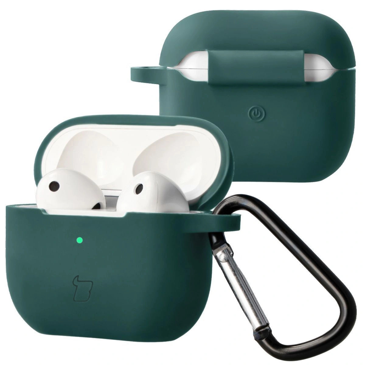 Silikonowe etui z karabińczykiem Bizon Case Headphone Silicone do Airpods 3, ciemnozielone