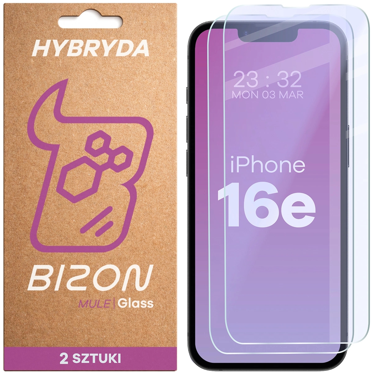 Elastyczne szkło hybrydowe Bizon Hybrid Mule Duo do iPhone 17e / 16e, 2 sztuki