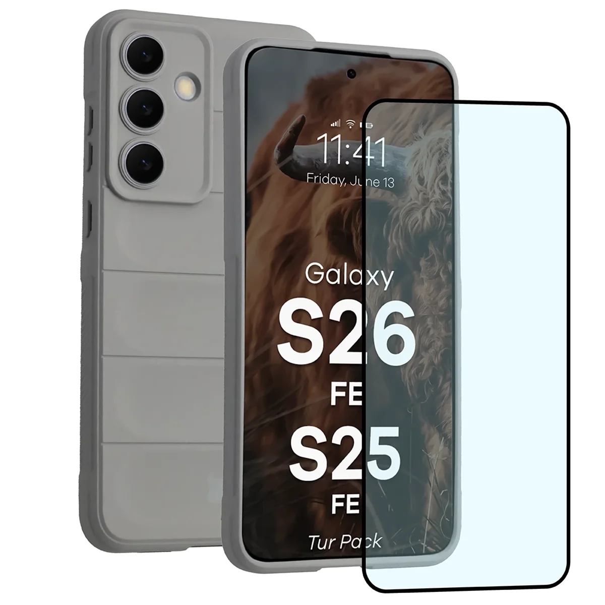 Pancerne etui + szkło hartowane Bizon Tur Pack do Galaxy S26 FE / S25 FE, jasnoszare