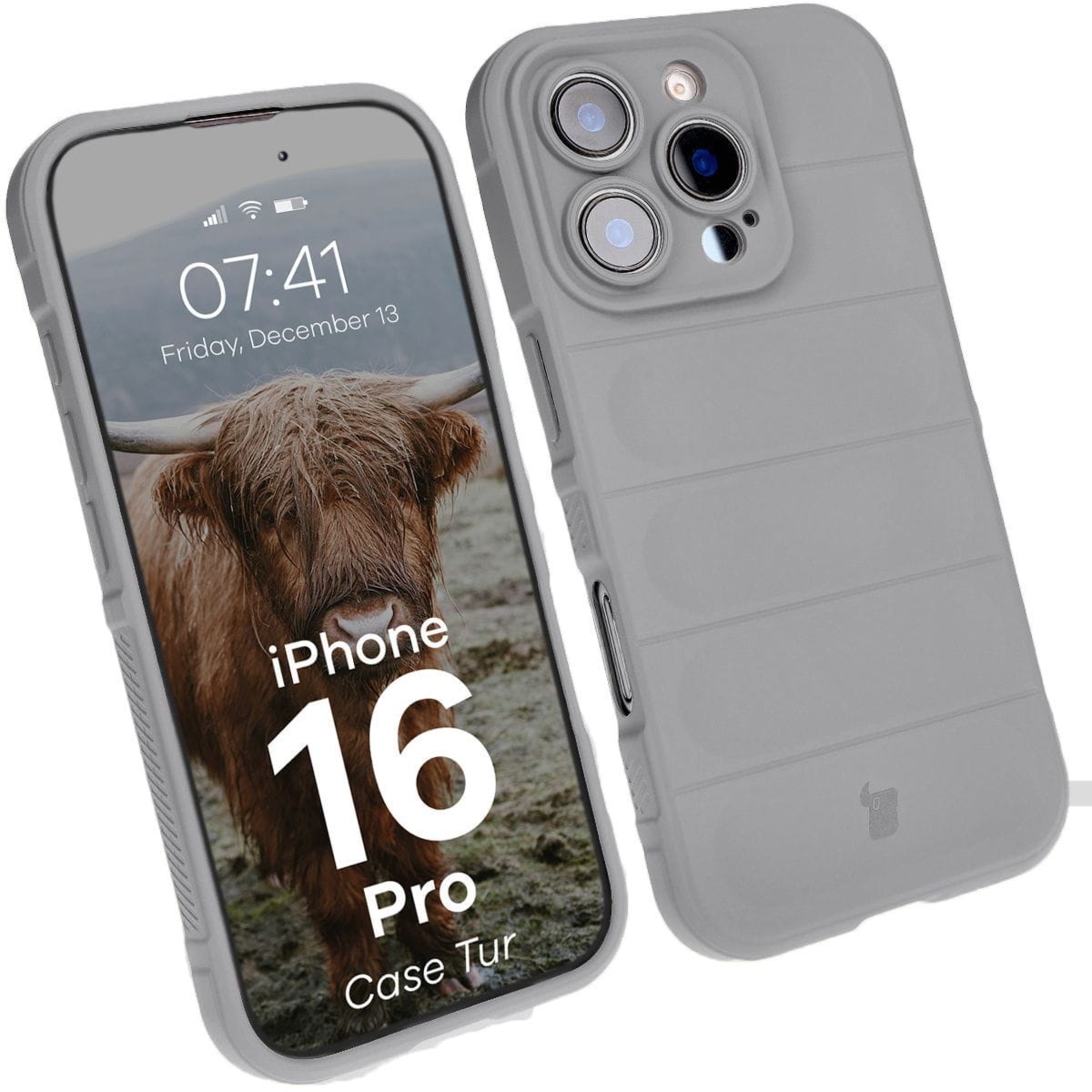 Pancerne etui Bizon Case Tur do iPhone 16 Pro, jasnoszare