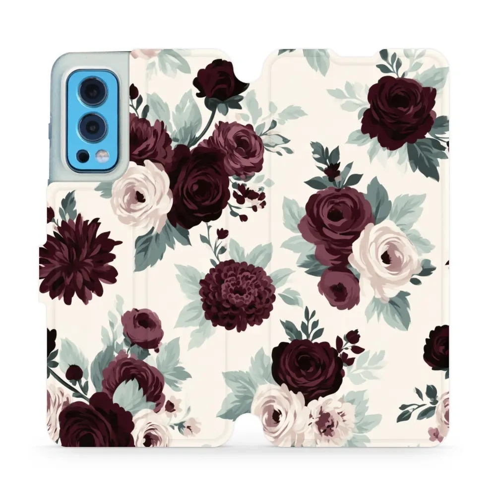 Etui z klapką do OnePlus Nord 2 5G, Mobiwear Book, róże z szałwią na kremie