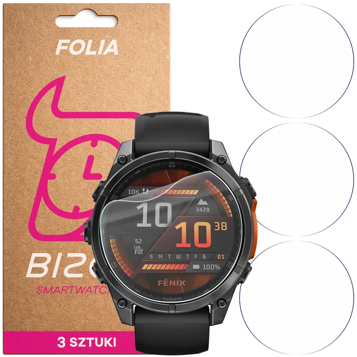 Folia ochronna na ekran zegarka Bizon Watch Film HydroFlex do Garmin Fenix 8 AMOLED 47 mm, 3 sztuki