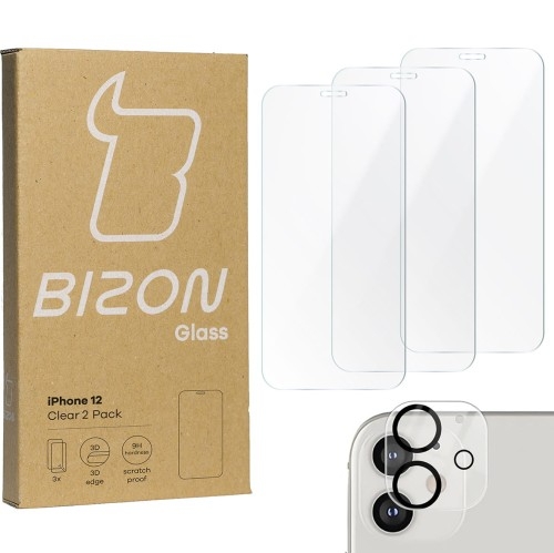 Image of 3x Szkło + szybka na aparat BIZON Clear 2 Pack do iPhone 12