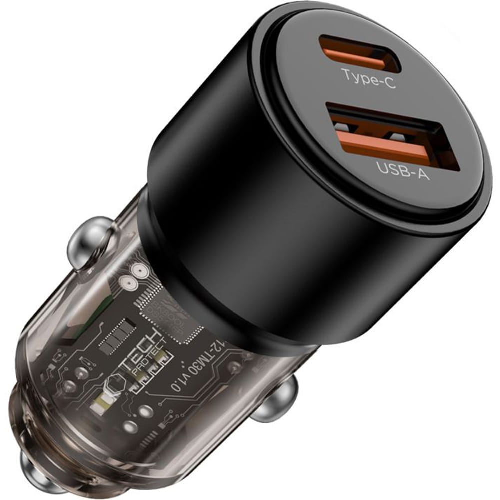Image of Ładowarka samochodowa Tech-Protect CC03, QC 3.0, PD 95W, 1x USB-A / 1x USB-C, czarna