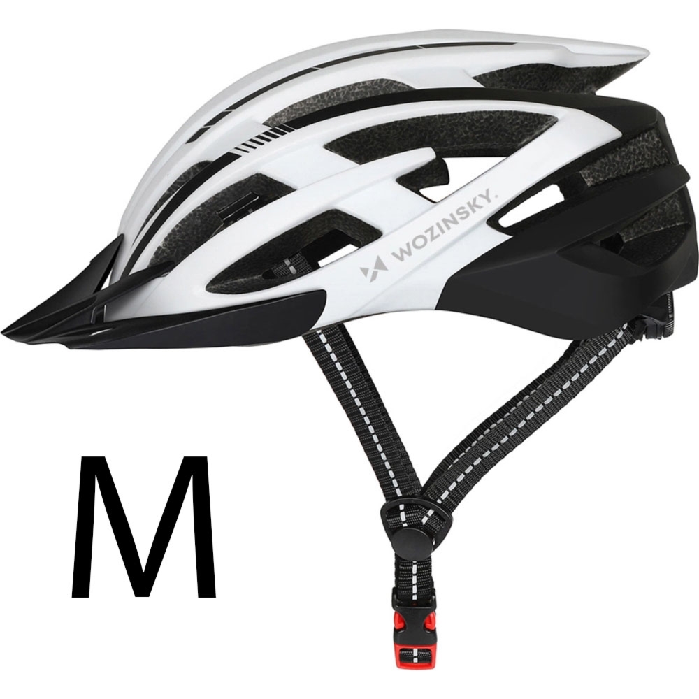 Kask rowerowy MTB Wozinsky HT-28VCB z odpinanym daszkiem i tylną lampką USB 54-57 cm rozmiar M, czarno-biały