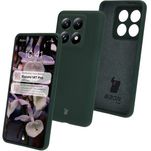 Image of Silikonowe etui Bizon Soft Case do Xiaomi 14T Pro, ciemnozielone