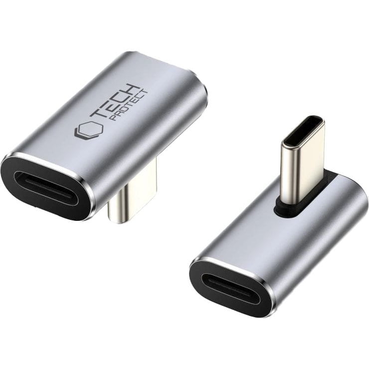 Image of Adapter kątowy USB-C do USB-C, Tech-Protect UltraBoost AA03, 100W, 40Gb/s, szary