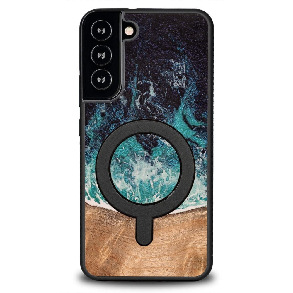 Drewniane etui do Galaxy S22 Plus, Bewood Unique Dream Island do MagSafe, niebiesko-brązowe