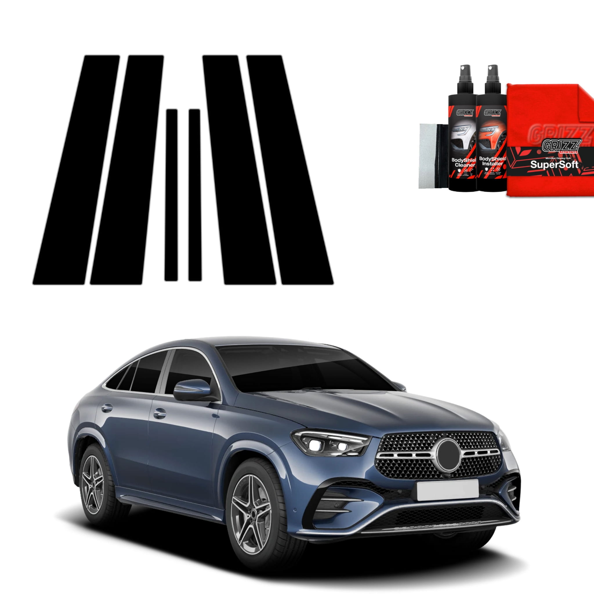 6w1 Czarna folia Grizz Protector na słupki do Mercedes GLE 450d (2023-2026)
