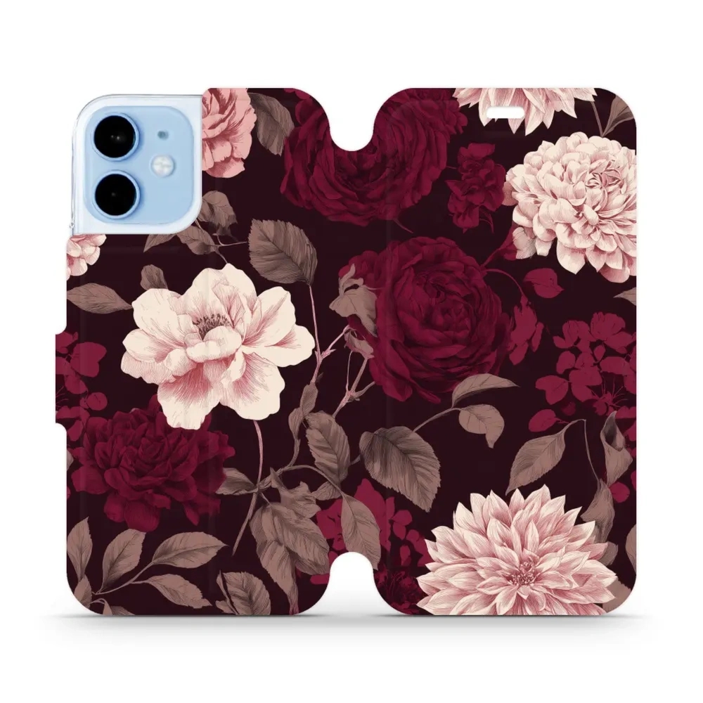 Etui z klapką do iPhone 12 mini, Mobiwear Book, wino i dalie