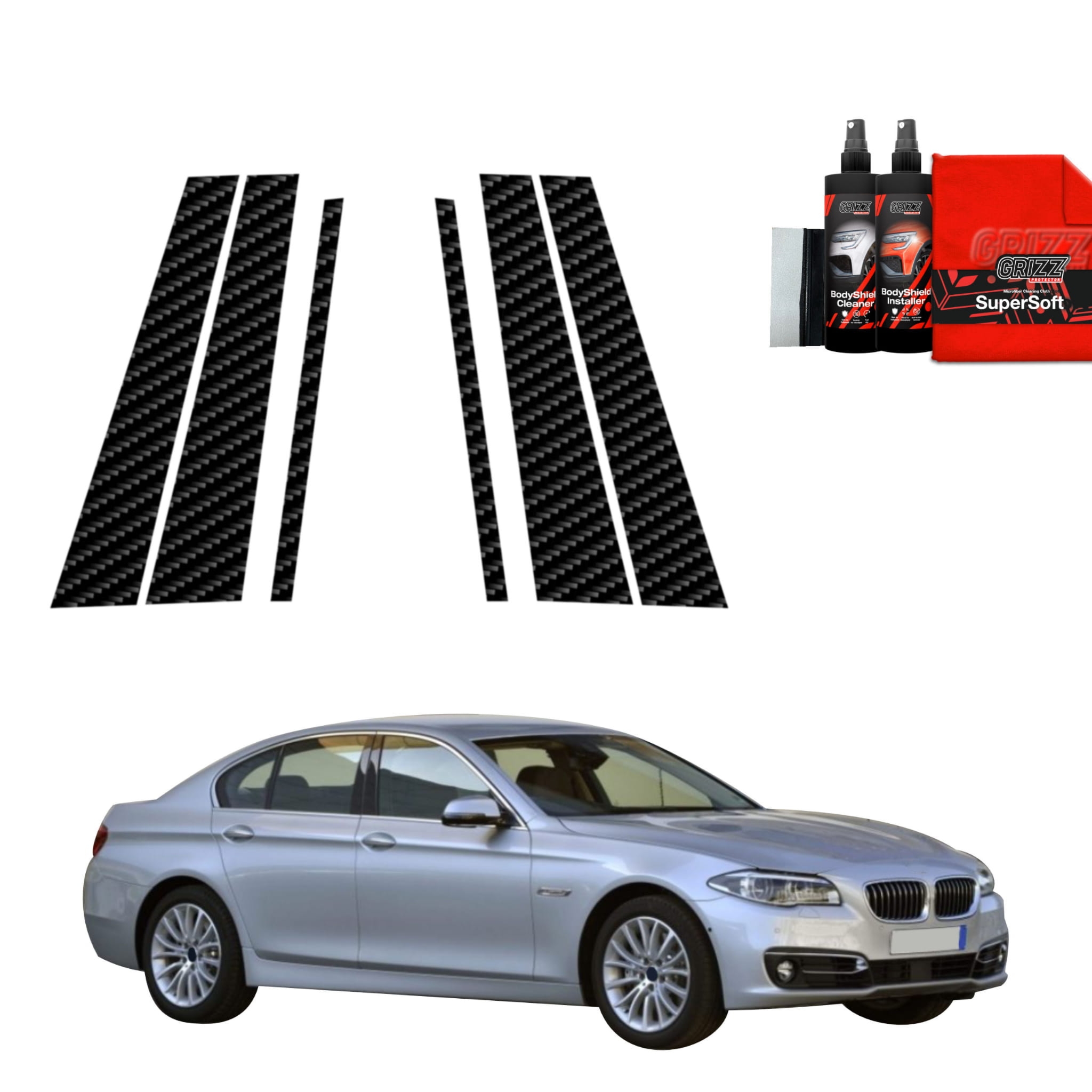 6w1 Folia karbonowa Grizz Protector na słupki do BMW 5 F10 Sedan LCI (2012-2017)