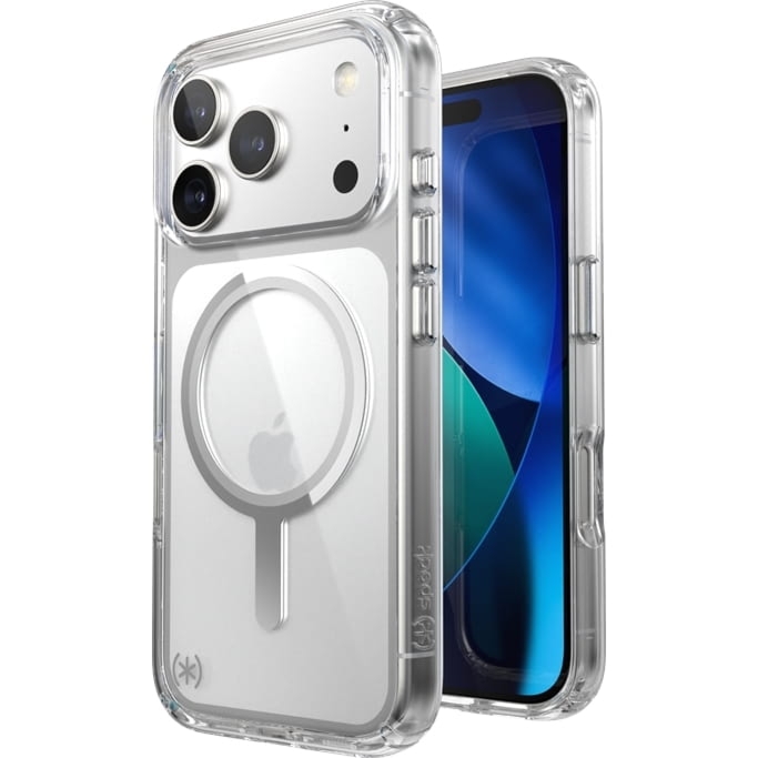 Etui Speck Presidio Perfect-Clear do MagSafe do iPhone 18 Pro / 17 Pro, przezroczysto-srebrne