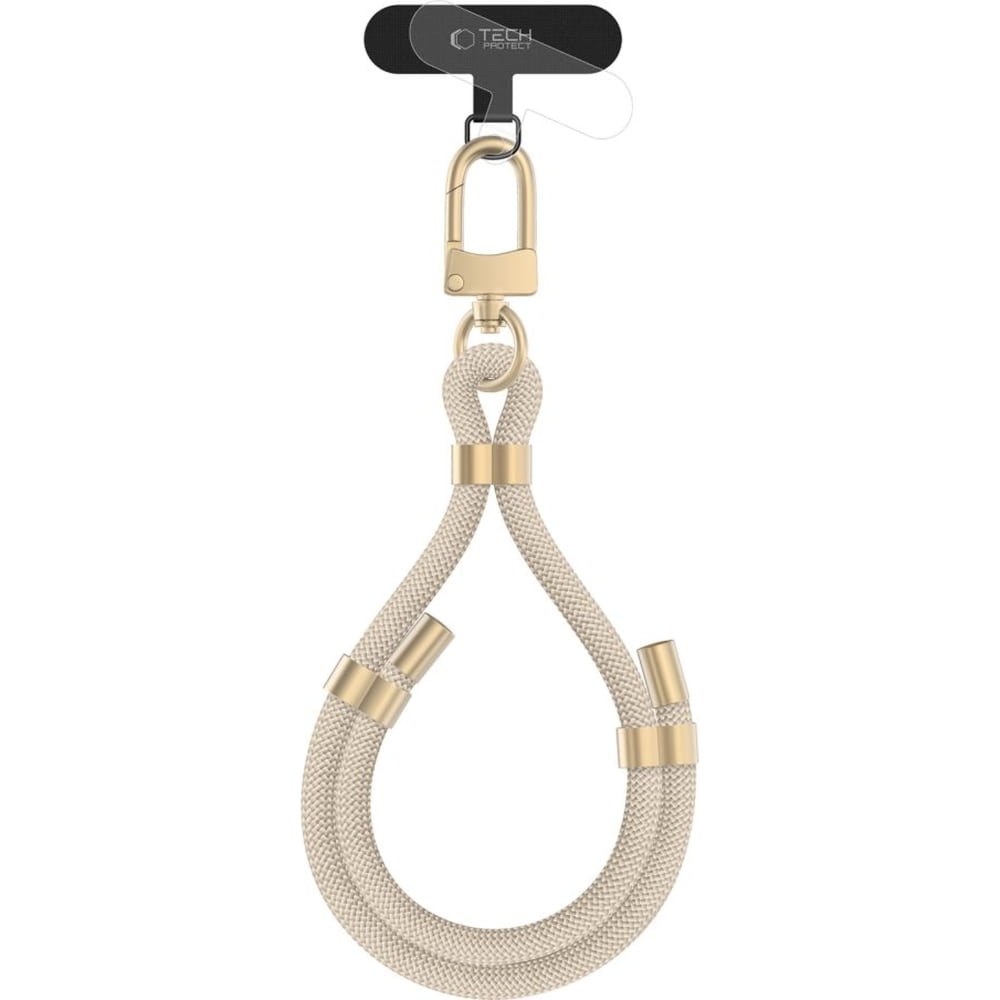 Smyczka na nadgarstek do telefonu Tech-Protect C4S Rope Wrist Strap, beżowa ze złotymi elementami