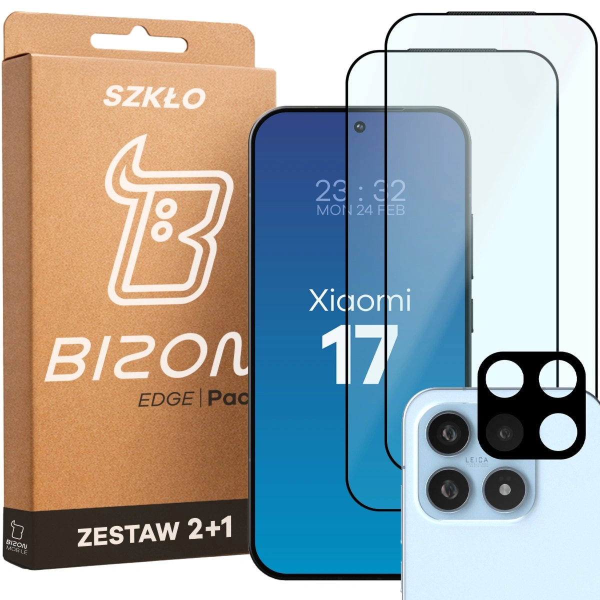 2x Szkło + szybka na aparat Bizon Glass Edge Pack do Xiaomi 17
