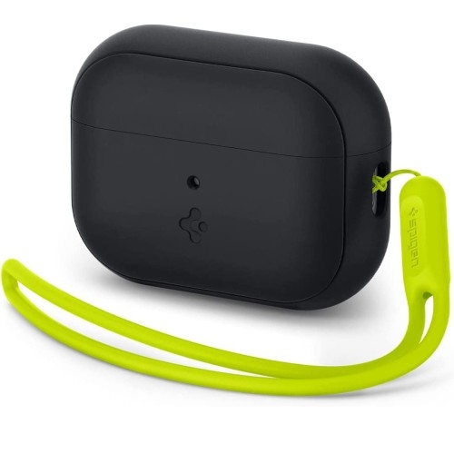Image of Etui Spigen Silicone Fit do Apple AirPods Pro 2, czarne + zielony pasek