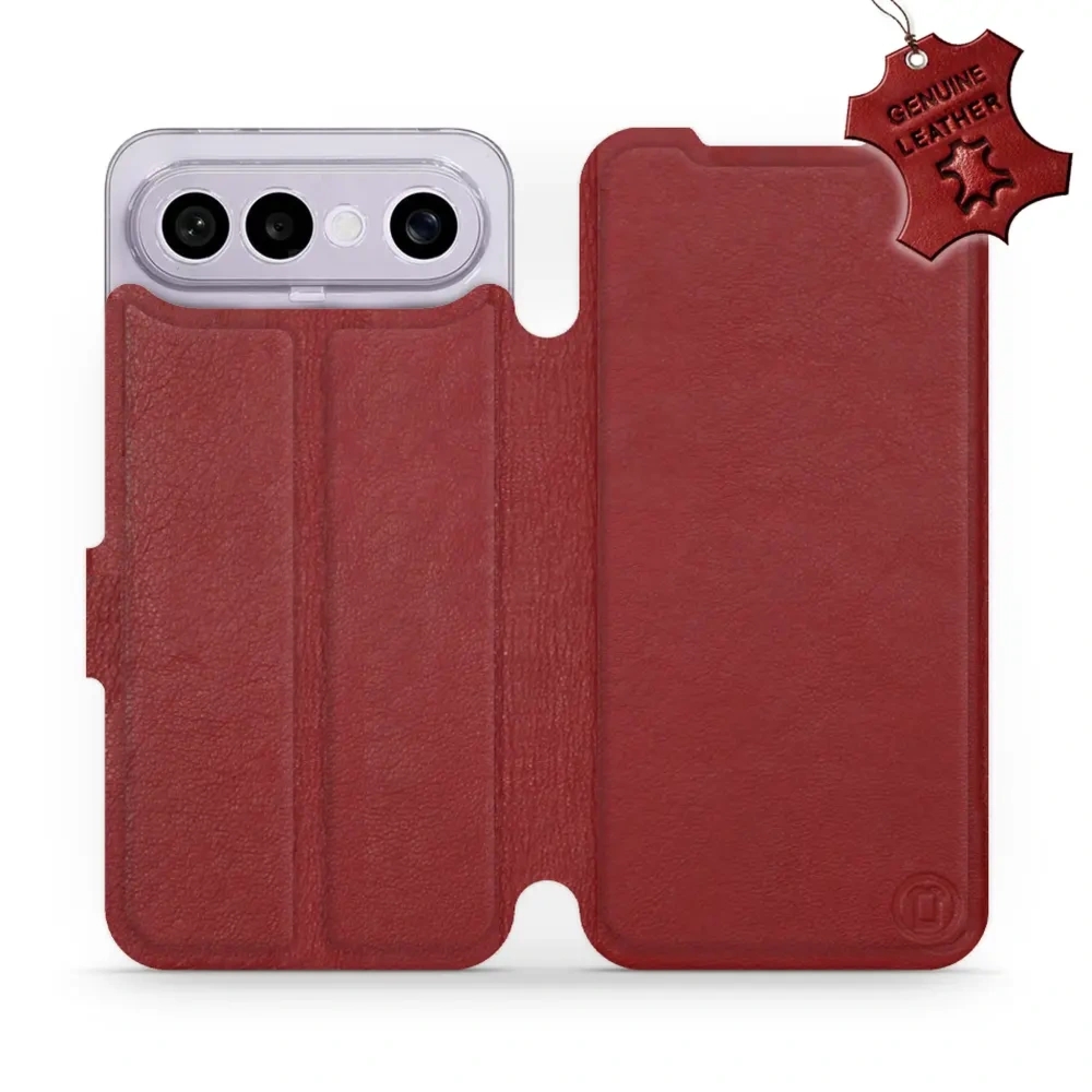 Etui z naturalnej skóry do Vivo X300 FE, Mobiwear Leather, ciemno-czerwone