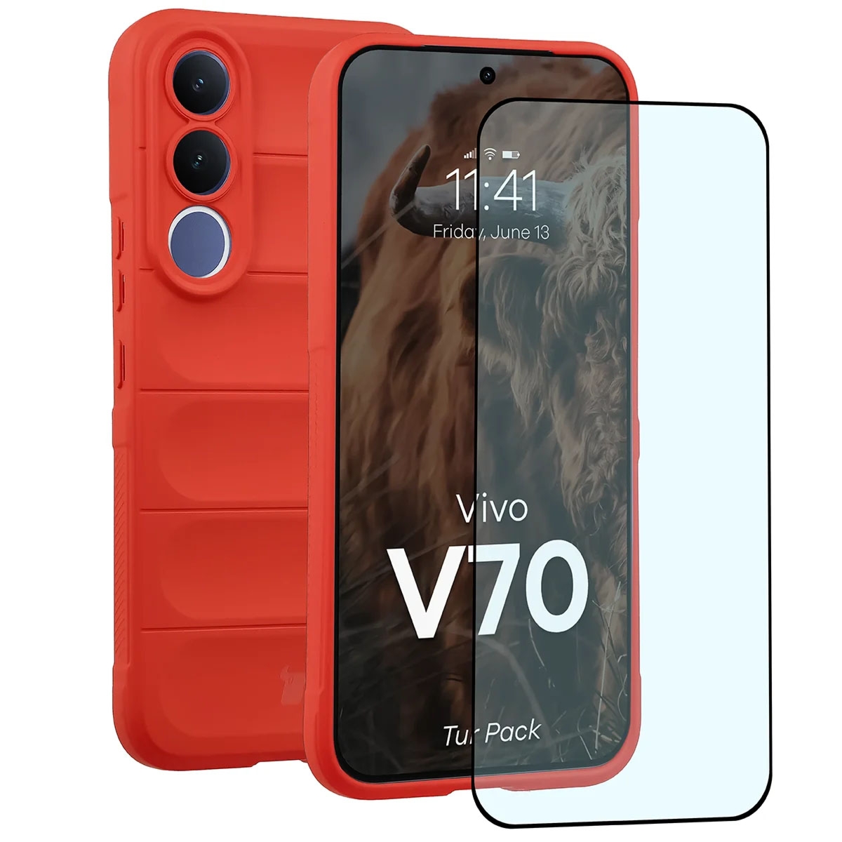 Pancerne etui + szkło hartowane Bizon Tur Pack do Vivo V70 5G, czerwone