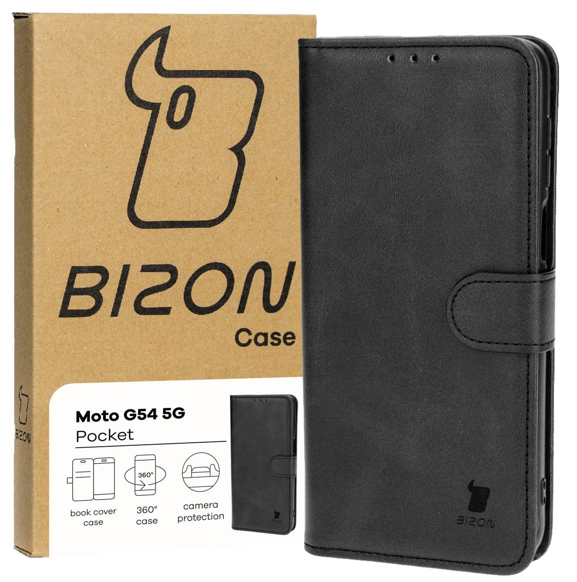 Image of Etui z klapką Bizon Case Pocket do Motorola Moto G54 5G / G54 Power, czarne