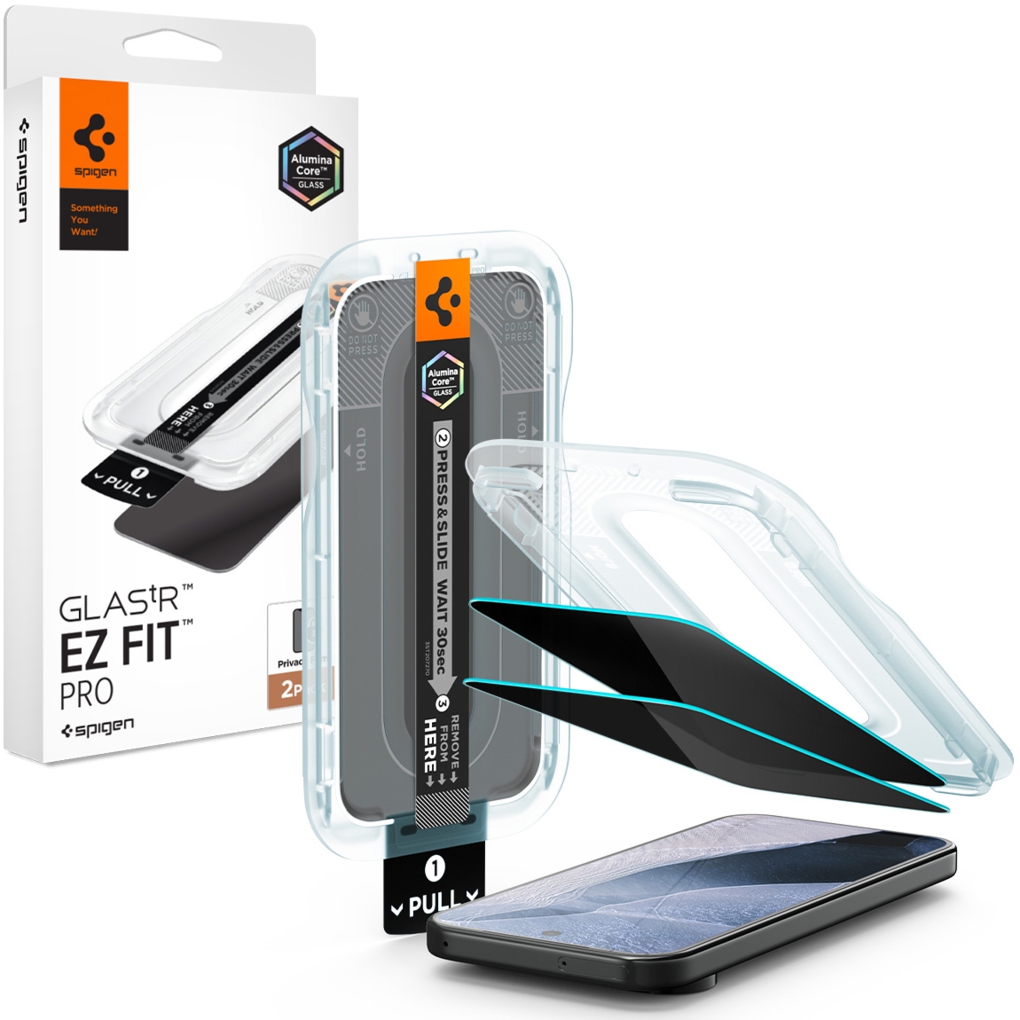 Szkło prywatyzujące do etui + Aplikator Spigen Glas.tR EZ Fit Pro Privacy 2-Pack (AC) do Google Pixel 11 / 10