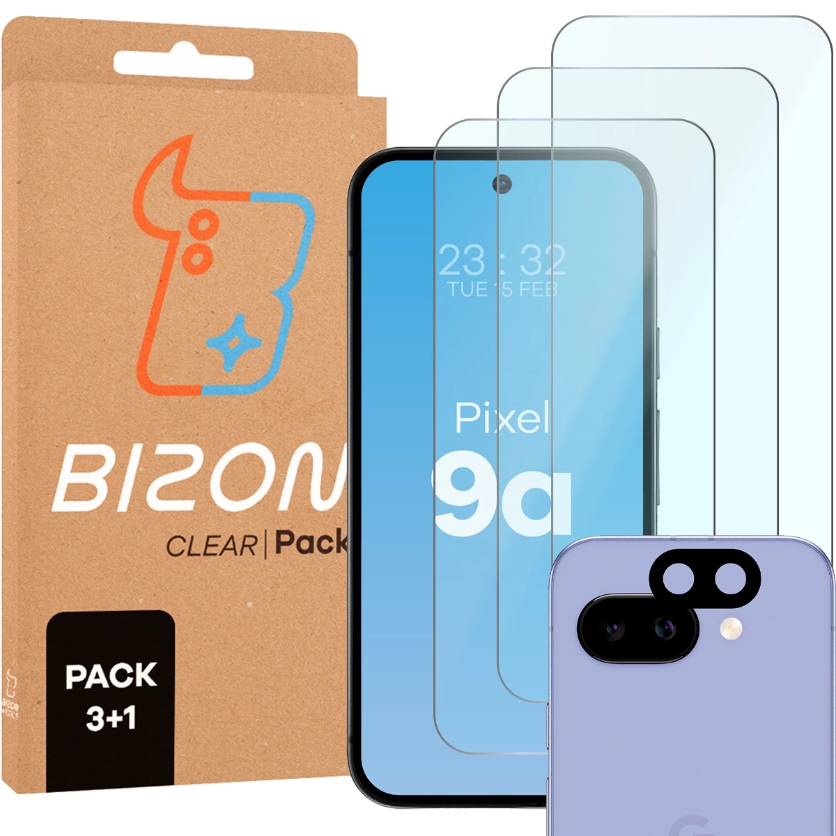 Image of 3x Szkło hartowane + szybka na aparat Bizon Glass Clear 2 Pack do Pixel 9a