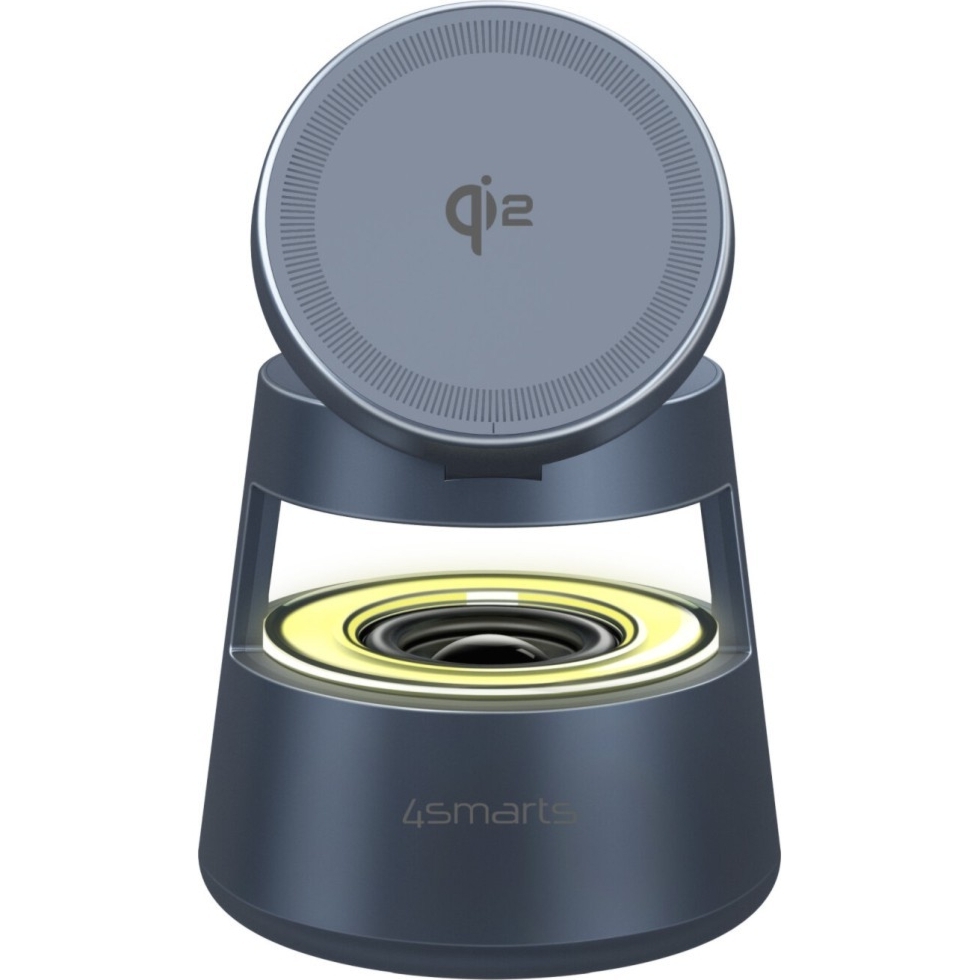 Ładowarka indukcyjna 3w1 Qi2 z głośnikiem, 4smarts Aura Sound, szara