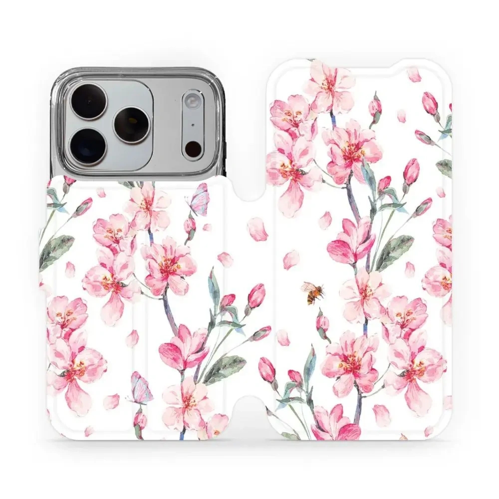 Etui z klapką do iPhone 18 Pro, Mobiwear Book, różowa wiosna