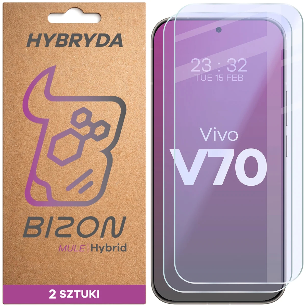 Elastyczne szkło hybrydowe Bizon Hybrid Mule Duo do Vivo V70 5G, 2 sztuki